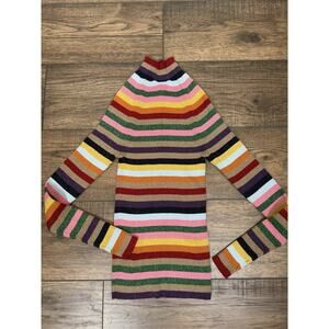 BODEN Glitter Tight Knit Mock Neck Slim Sweater Stipped Rainbow Metallic Sz S